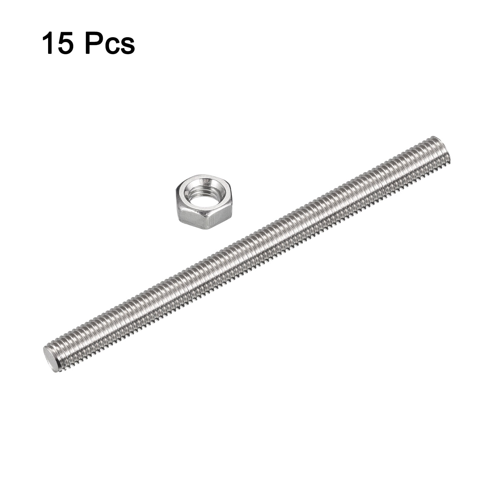 Uxcell 15Pack M12 x 250mm Fully Threaded Rod w 15Pack Hex Nuts, 1.75mm Pitch 304 Stainless Steel Right Hand Threaded Rod