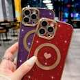 thumbnail image 5 of Compatible with iPhone 12 Pro Max Magnetic Case，Glitter Case with Love Heart, Luxury Plating Cute Bling, Compatible with MagSafe,Clear Slim Shockproof Phone Cover for Women Girls.（Purple）, 5 of 12