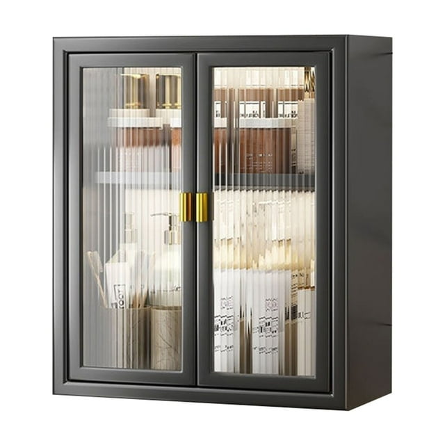 pitrice Simple Organizer Transparent Waterproof Storage Cabinet For Bathroom Rust And Dirt Resistant Thick black two layers
