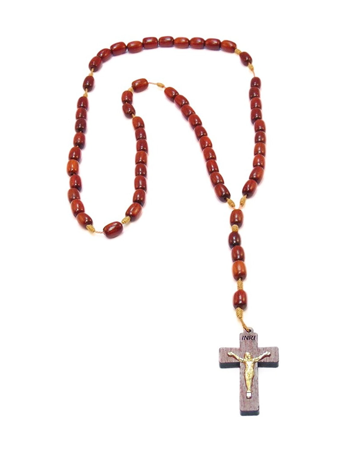 Mens Wooden Rosary Beads Necklace 