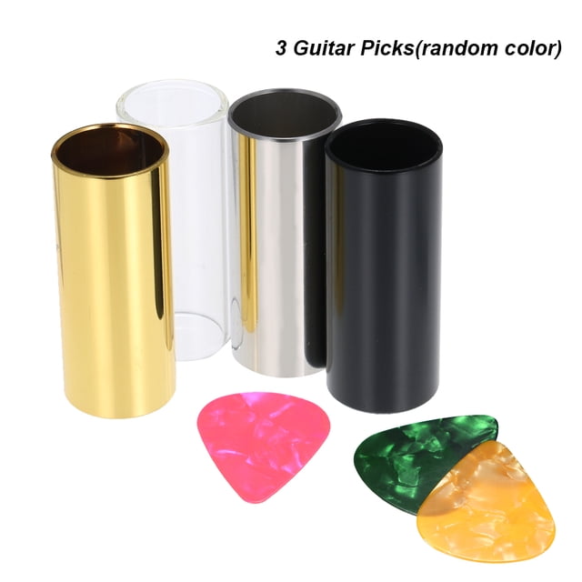 4pcs 60MM High Stainless Steel/Glass Guitar Slides Bars + 3 Guitar Picks(Random Color) Finger Slides