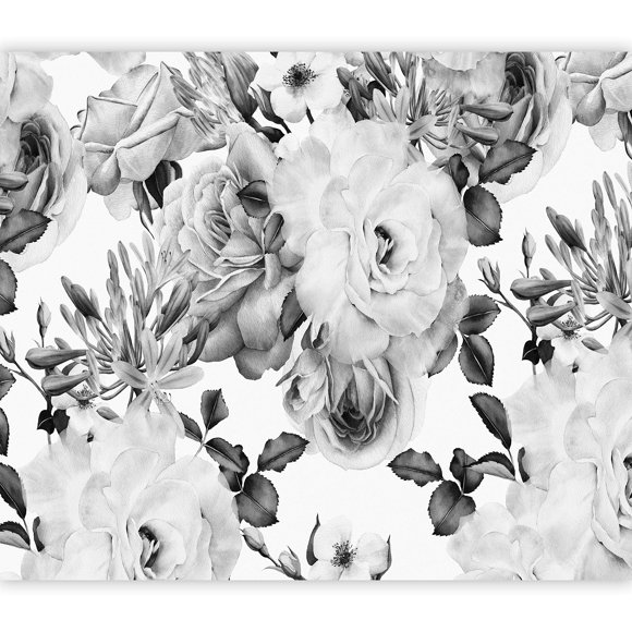 artgeist Wall Mural Flowers 79x55 in - XXL Non-Woven Wallpaper Fleece Wall Decor Photo Print Picture Image Design Home Roses Black White B&W b-B-0379-a-b