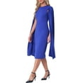 thumbnail image 4 of INSPIRE CHIC Cocktail Evening Dress for Women's Pleated Cloak Long Sleeve Cape Pencil Dress, 4 of 6