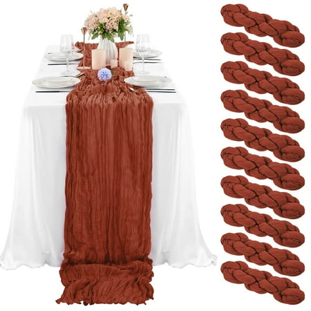 

Pesonlook 10 Pcs Terracotta Cheesecloth Table Runner 10FT Gauze Cheesecloth Tablecloth for Wedding Reception Sheer Bridal Shower Birthday Party Boho Table Decoration Romantic Wedding Runner