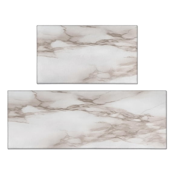 Kitchen Rugs and Mats Non Skid Washable White and Brown Marble Kitchen Mat and Rug Set,Floor Cushion Waterproof Rug,Rubber Backed Area Rugs for Kitchen Laundry