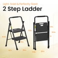thumbnail image 6 of Jocauto 2-Step Ladder, Folding Step Stools for Adults with Wide Anti-Slip Pedals, Max Load Capacity 500lbs Sturdy Steel Ladder, Lightweight, Convenient Handle, Portable Steel Step Stool, Black, 6 of 9