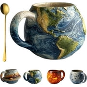 Planetary Mug Collection, Solar System Planet Mugs Set, Earth & Moon & Saturn & Sun Mug, Space Embossed Planet Mugs, Tea, Milk, Space Gifts for Women, Man (Earth)
