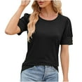 thumbnail image 3 of Fashion $15 & under Olyvenn Short Sleeve Shirts for Women Fashion Solid Color Crew Neck T-Shirts Buttons Puff Sleeve Blouse Shirt Tops Casual Comfy Tops Black 8, 3 of 4