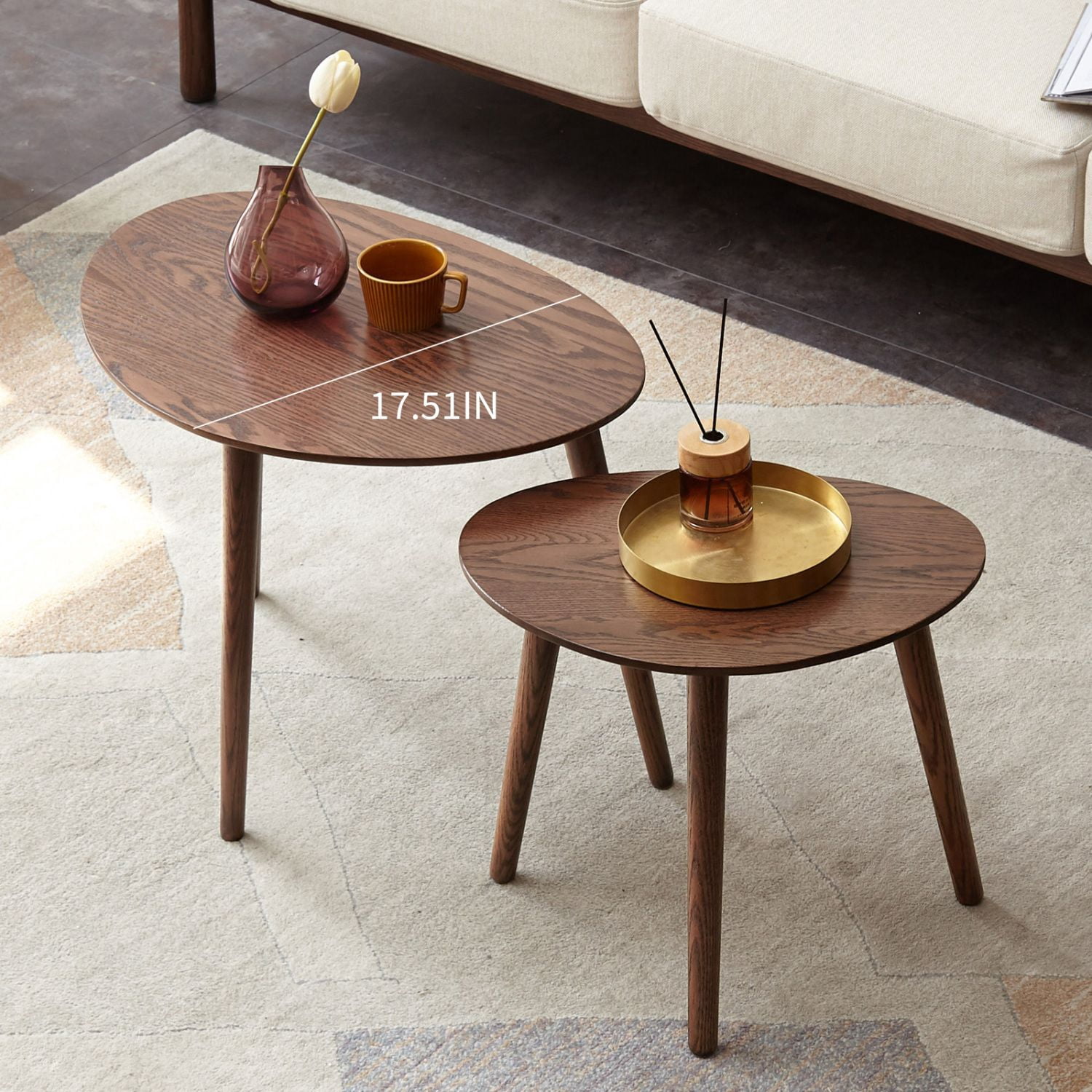 Asteroutdoor Solid Oak Wood Coffee Table, Oval Center Table, Natural Wood Finish, 33.46 x 22.83 x 15.75 in