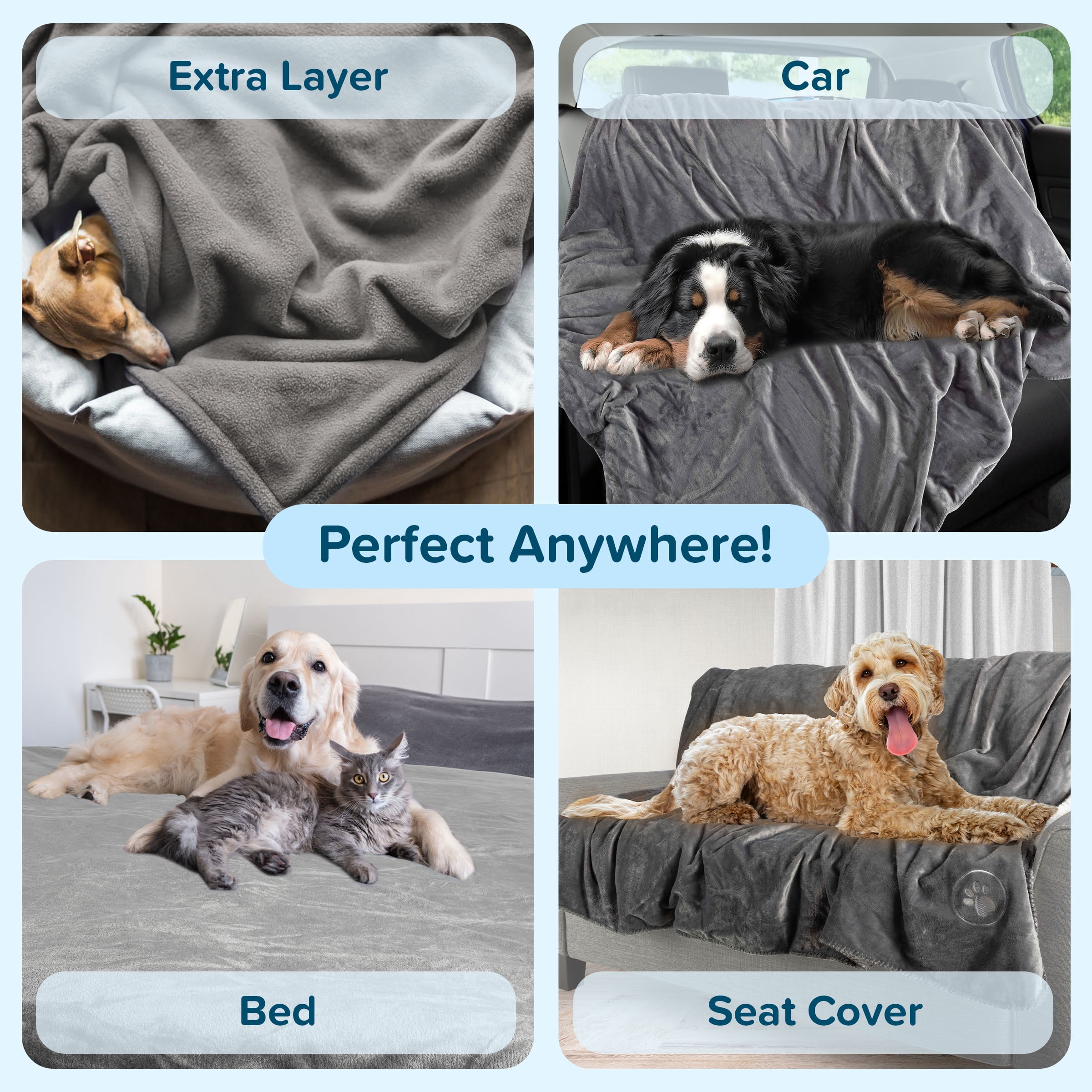 PETMAKER Dog Blanket - 60x80in Sherpa Blanket for Bed, Couch, or Car (Gray)