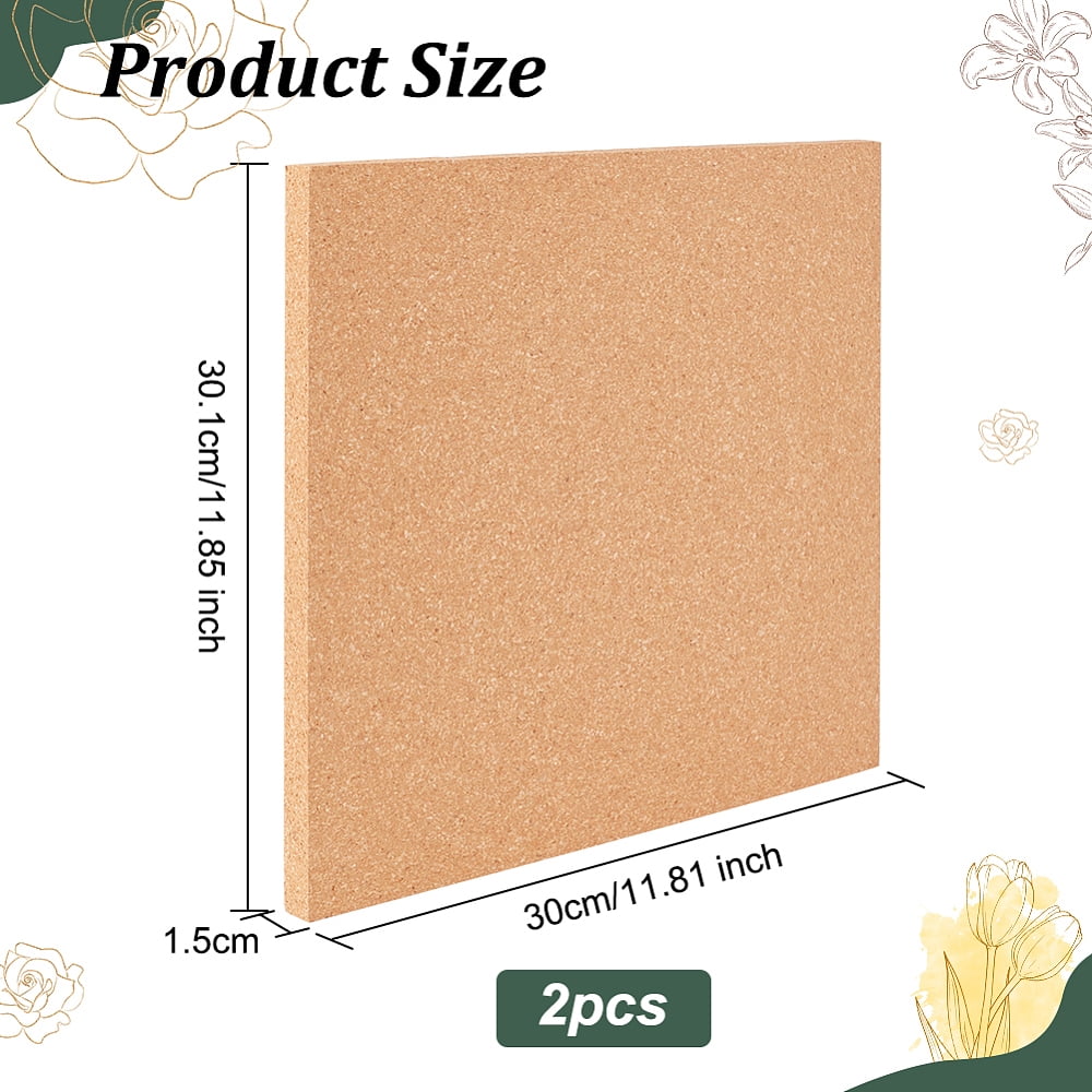 2Pcs Square Cork Bulletin Boards 11.8x11.8 Inch Wood Cork Board 0.6 Inch Thick Square Wooden Board Tiles for Wall Decoration Party and DIY Crafts