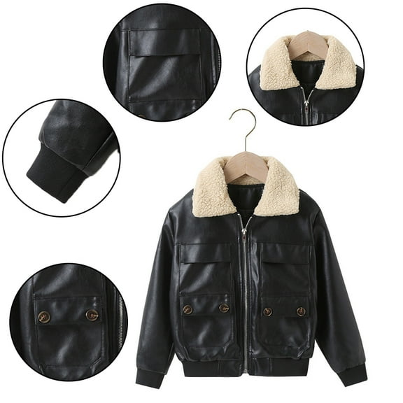 Esaierr Kids Boys Soft Leather Jackets Toddler Baby Long Sleeve Zipper Faux Leather Jacket Coat for 1-7Y