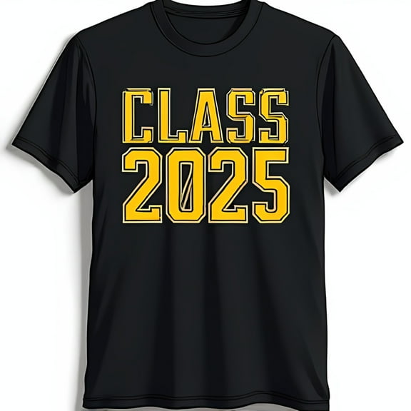 Black CLASS 2025 T-Shirt for Graduates Bold Yellow Print Tee