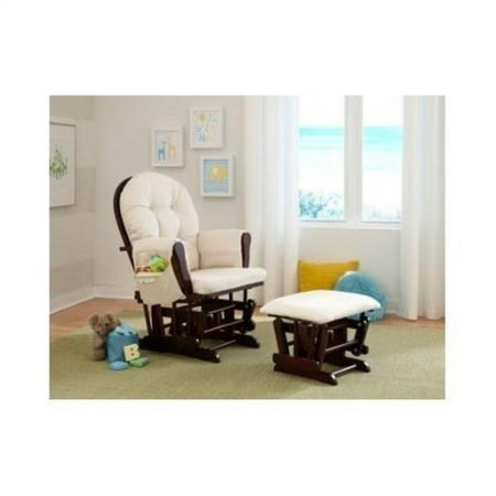 Beige Bowback Glider Rocker Chair With Ottoman Cushions Beige Bowback Glider Rocker Chair With Ottoman Cushions Espresso Finish Padded Arms