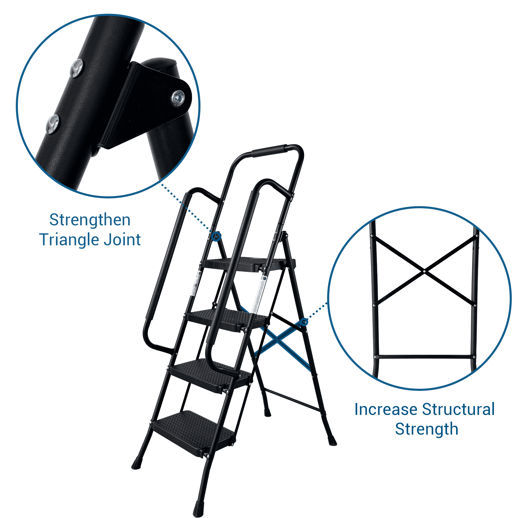 Leumius 4 Step Ladder with Handrails, Folding Step Stool with Wide Anti-Slip Pedal,Lightweight Portable Ladder for Home Kitchen Pantry Office, Black