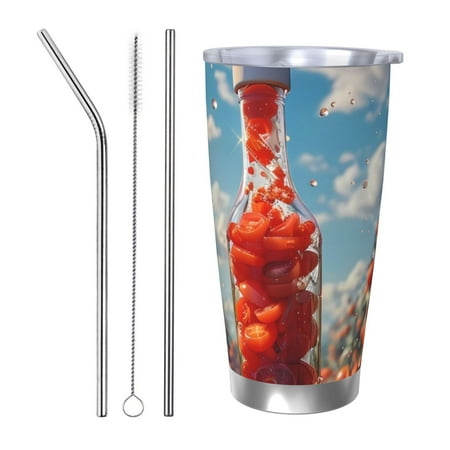 

Gukieu Tomato Field Bottle Print 20OZ Car Cup Vacuum Stainless Steel Leak-proof Thermos Cup Unisex Suitable for Home Outdoor and Sports-Straw Three-piece Set