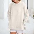 thumbnail image 2 of Rovga Women Sweatshirts Long Sleeve Long Fit Tops O-Neck Soft Pullovers Side Zip Shirts Stylish Clothing, 2 of 9