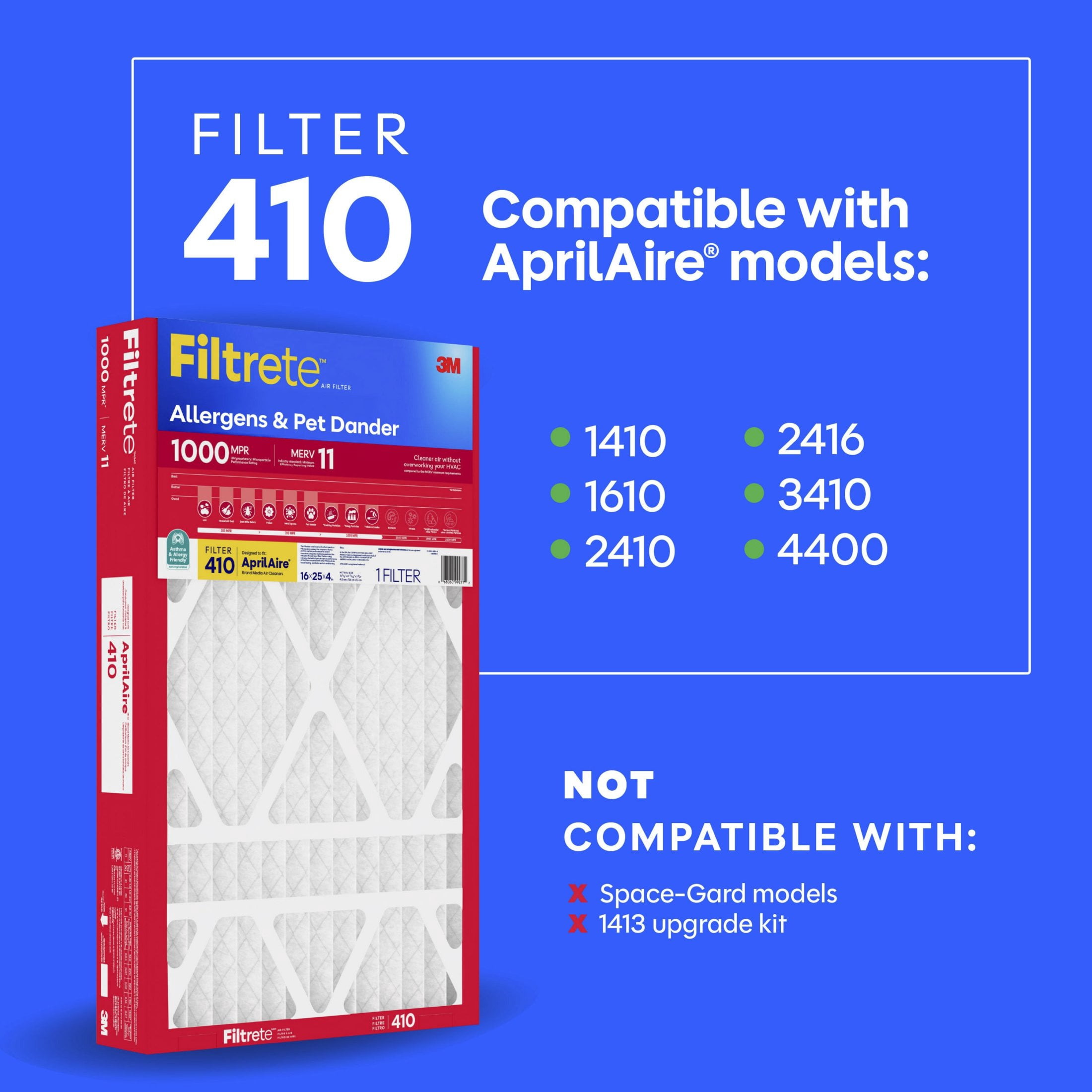 Filtrete Air Filter, MPR 1000 MERV 11, Fits Systems Using AprilAire 410 Filters, 2 Pack