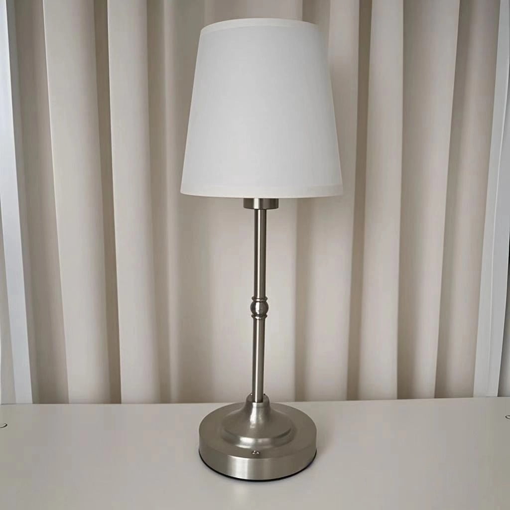 Classic Fabric Shade Table Lamp, Metal Base Bedside Lamp, Warm LED Light for Bedroom, Living Room, Office