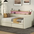 thumbnail image 2 of Beige Twin Daybed With Storage And Electrical Charging, Led Lights For A Stylish Appearance Charging Ports, Upholstery Illumination Display Enhancement, 2 of 7