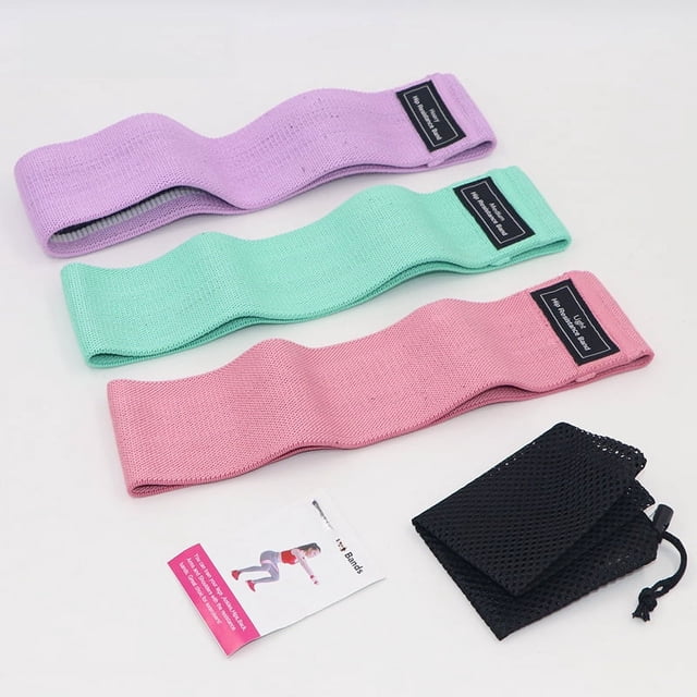 3-Piece Gradient Latex Resistance Bands Set with Non-Slip Design - Adjustable Fitness Loop Bands for Glute, Leg & Full-Body Workouts, Includes Mesh Bag, Instruction Manual & PE Storage Pouch -