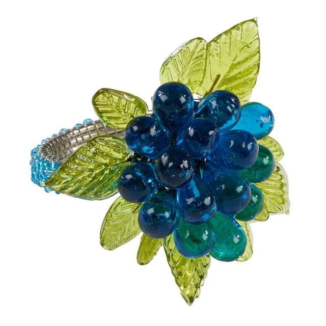 Saro Lifestyle Design Fleurs et Feuilles Serviette Perlée Anneau Aqua - Ensemble de 4