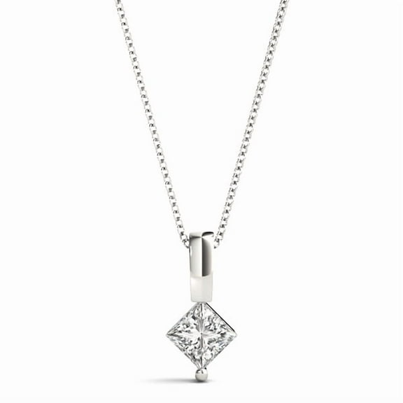 Necklace 0.05CT Princess Diamond 14K Gold Pendant With 18" Box Chain