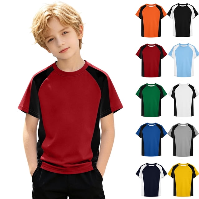 WENXIAOO T-Shirts à Manches Courtes pour Garçons, T-Shirts d'Été pour Enfants à Col Rond, T-Shirts Basiques, Hauts Décontractés, T-Shirts à Blocs de Couleur Tendance