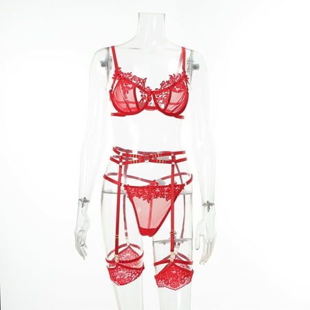 Generic New Lace Sexy Water Soluble Flower Lace Sling Backless Sexy Lingerie Three-Piece Set Female 26885