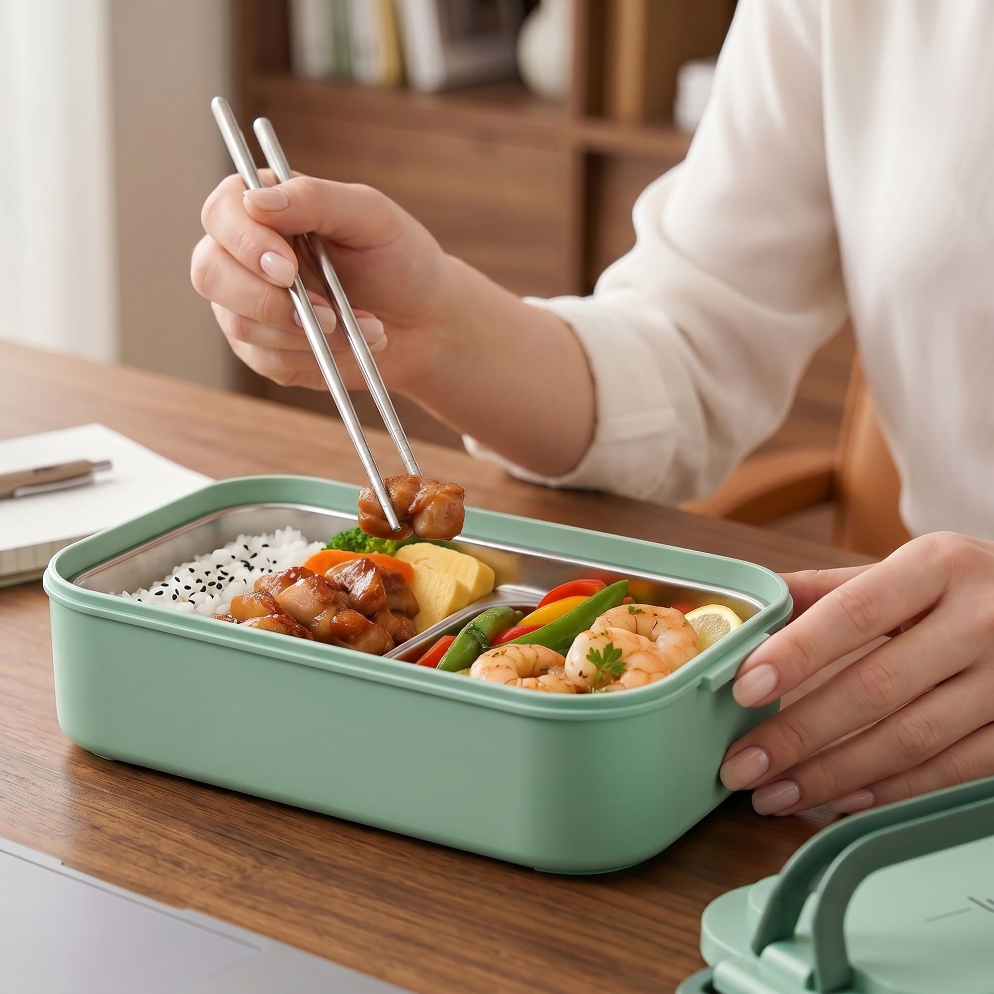 Unique Bargains 316 Stainless Steel Leak-Proof Meal Prep Bento Box Green-1 Layer