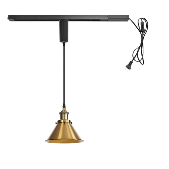 KAYYELAMP Plug in Cable Track Rail with Adjustable Cord Gold Track Lighting Fixture E26 Base H-Type Vintage Design for Kitchen Loft(No Bulb)