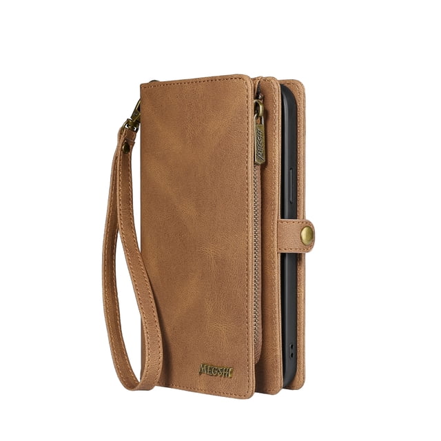 Wallet Case for iPhone 12 Pro Max, Durable PU Leather Lanyard Strap Wristlet Zipper Card Holder Phone Case