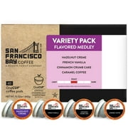 San Francisco Bay Compostable Coffee Pods - Variety Pack Flavored (40 Ct) K Cup Compatible including Keurig 2.0, Hazelnut, Cinnamon, Caramel, Vanilla Flavored Coffee