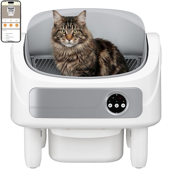 Andpety Automatic Litter Box, Self-Cleaning Cat Litter Box with Bio-Radar & 10 Safety Sensors for Anti-Pinch, Open Top Large Litter Box with App Control & Odor-Removing System, White