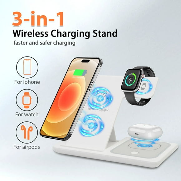 Wireless Charger, 3 in1 Wireless Charging Station, Magnetic Fast Charging Stand Compatible with iPhone 16 15 14 13 12 11 Pro Max Plus XS XR X 8, For iWatch 9 8 7 6 5 4 3 2 SE, for AirPods 3 2 Pro