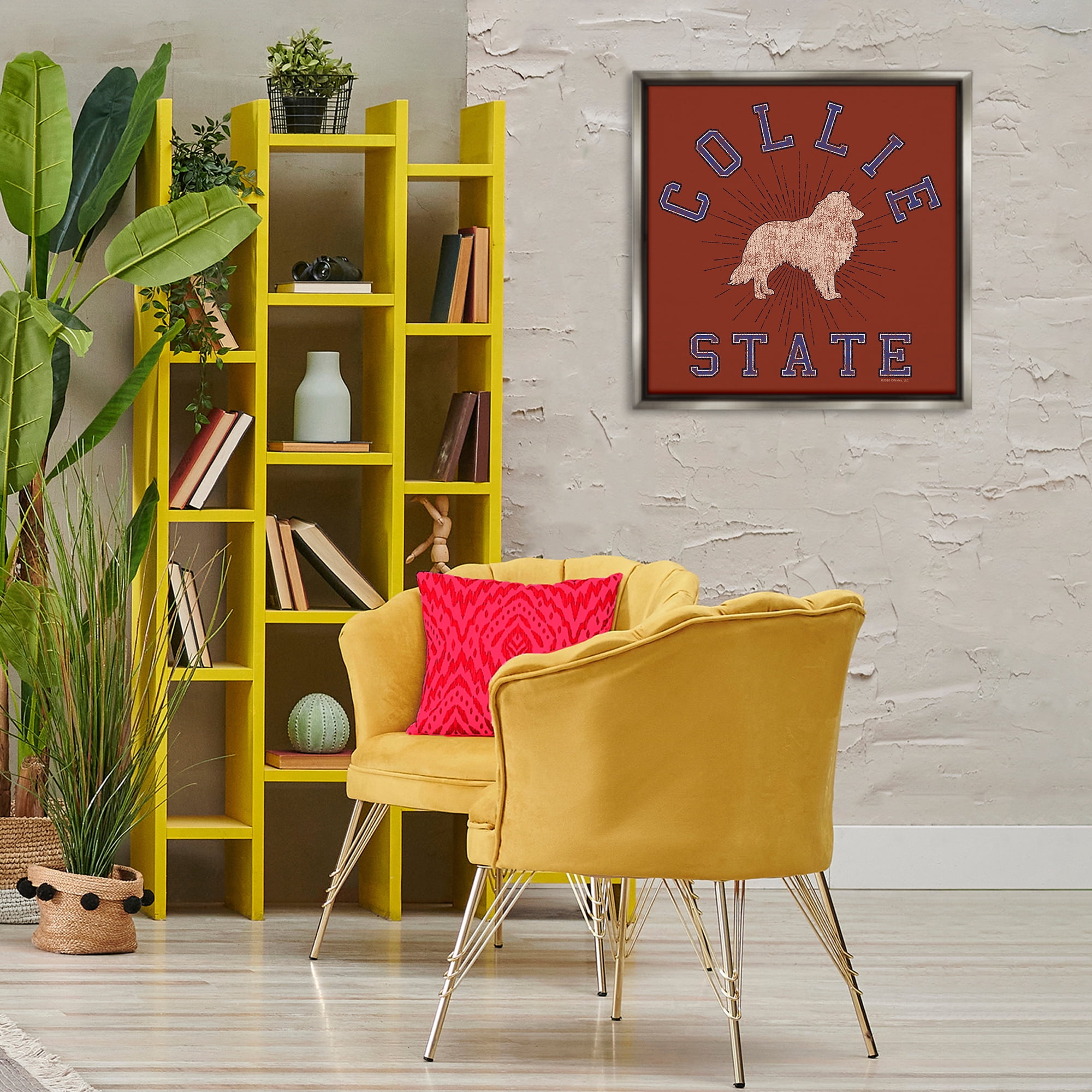 Stupell Industries Vintage Collie State Novelty & Humor Painting Gray Floater Framed Canvas Art Print Wall Art, 25 x 25
