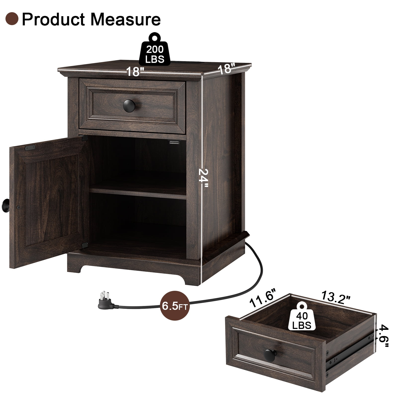 FAGAGA End Table for Living Room with Charging Station, Square Sofa Side Table with Drawer and Adjustable Storage Shelf, Wooden Nightstands Storage Cabinet for Bedroom, Office | Brown