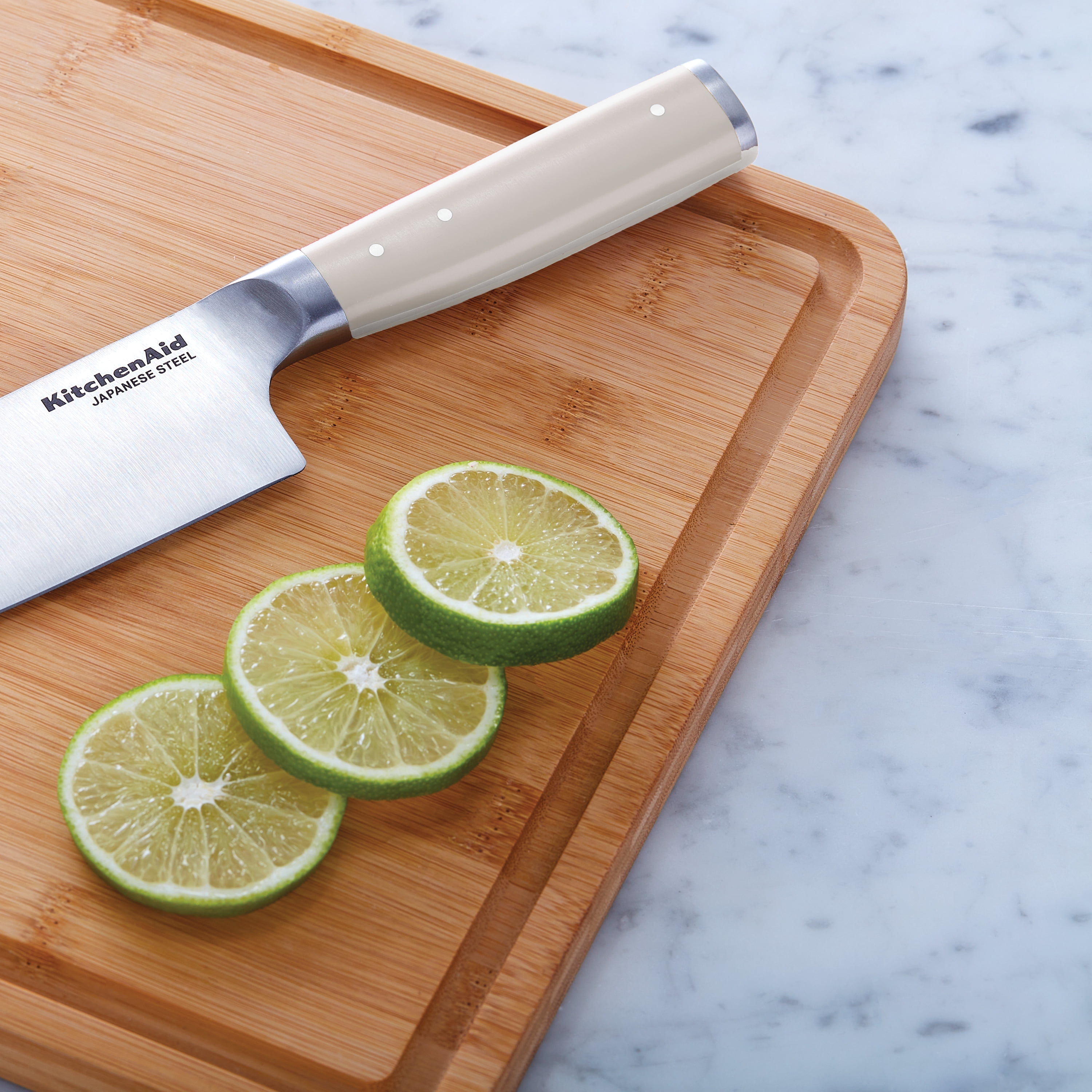 KitchenAid Gourmet Forged Chef Knife with Custom-Fit Blade Cover, 8-inch, Sharp Kitchen Knife, High-Carbon Japanese Stainless Steel Blade, Milkshake