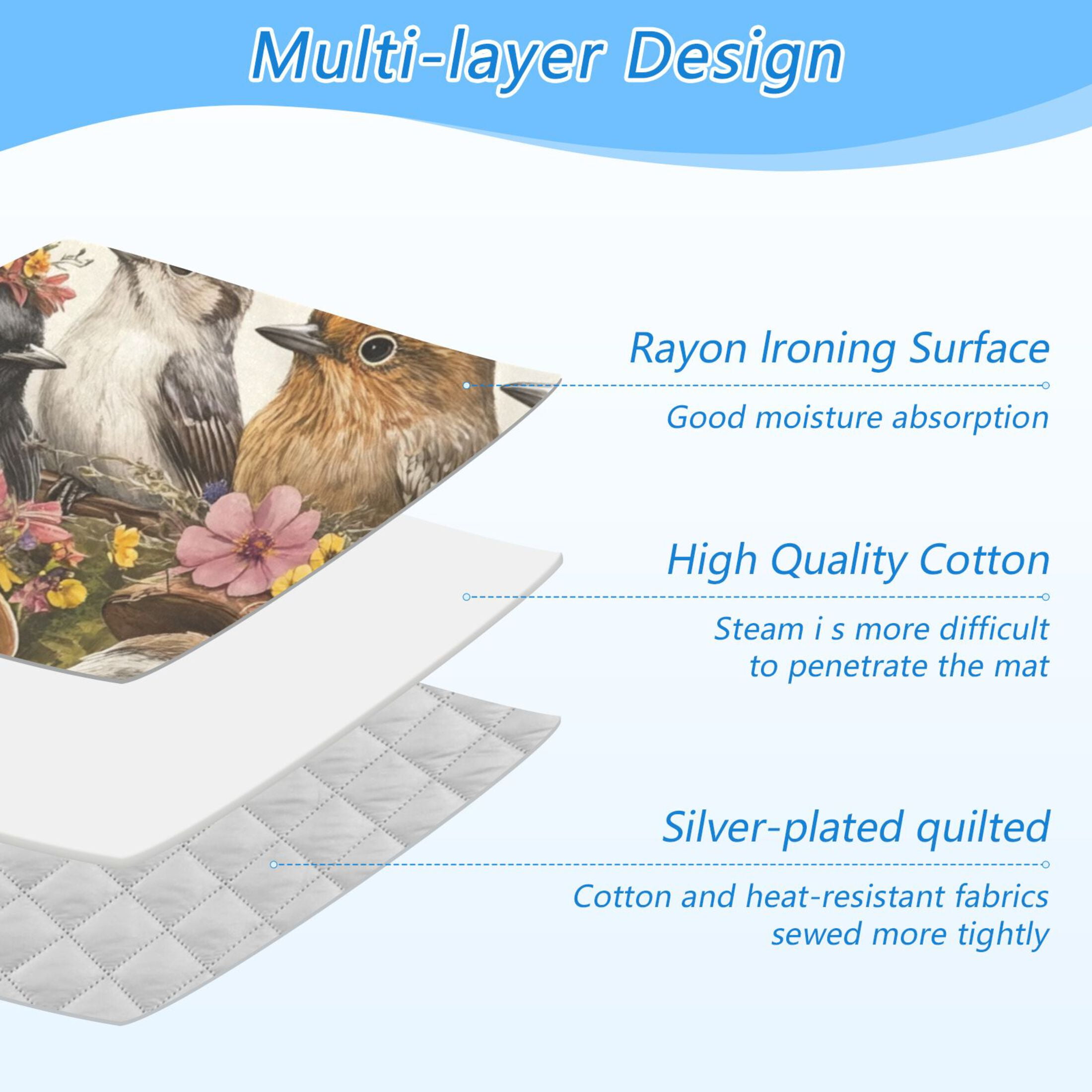 Gray Various Birds Ironing Mat Blanket for Table Top Travel Portable Ironing Board Pad 47.2x27.6 Inch