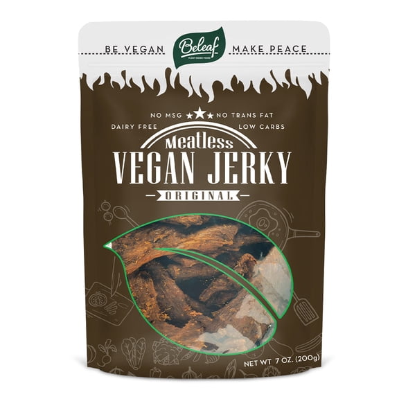 BeLeaf Original Plant-Based Vegan Jerky, Meatless Beef Jerky Alternative, Non-GMO High-Protein Snack, 7oz