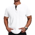 thumbnail image 2 of Men's Henley Shirts Casual Short Sleeve Button T-Shirt with Pocket,White,2XL, 2 of 6