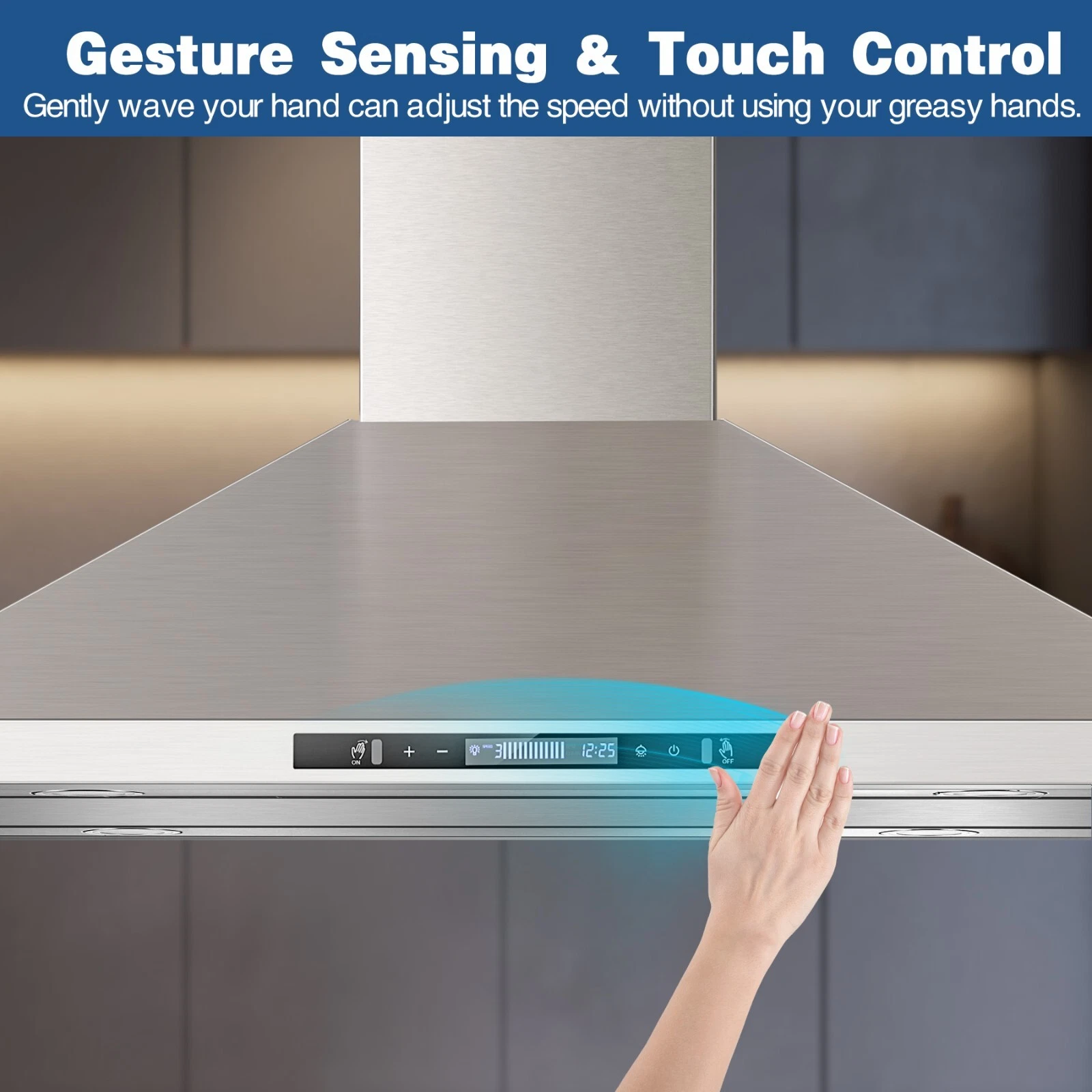 36 inch Island Range Hood 700 CFM Kitchen Vent Hood Touch Control, Gesture Sensing 3-Speed Fan