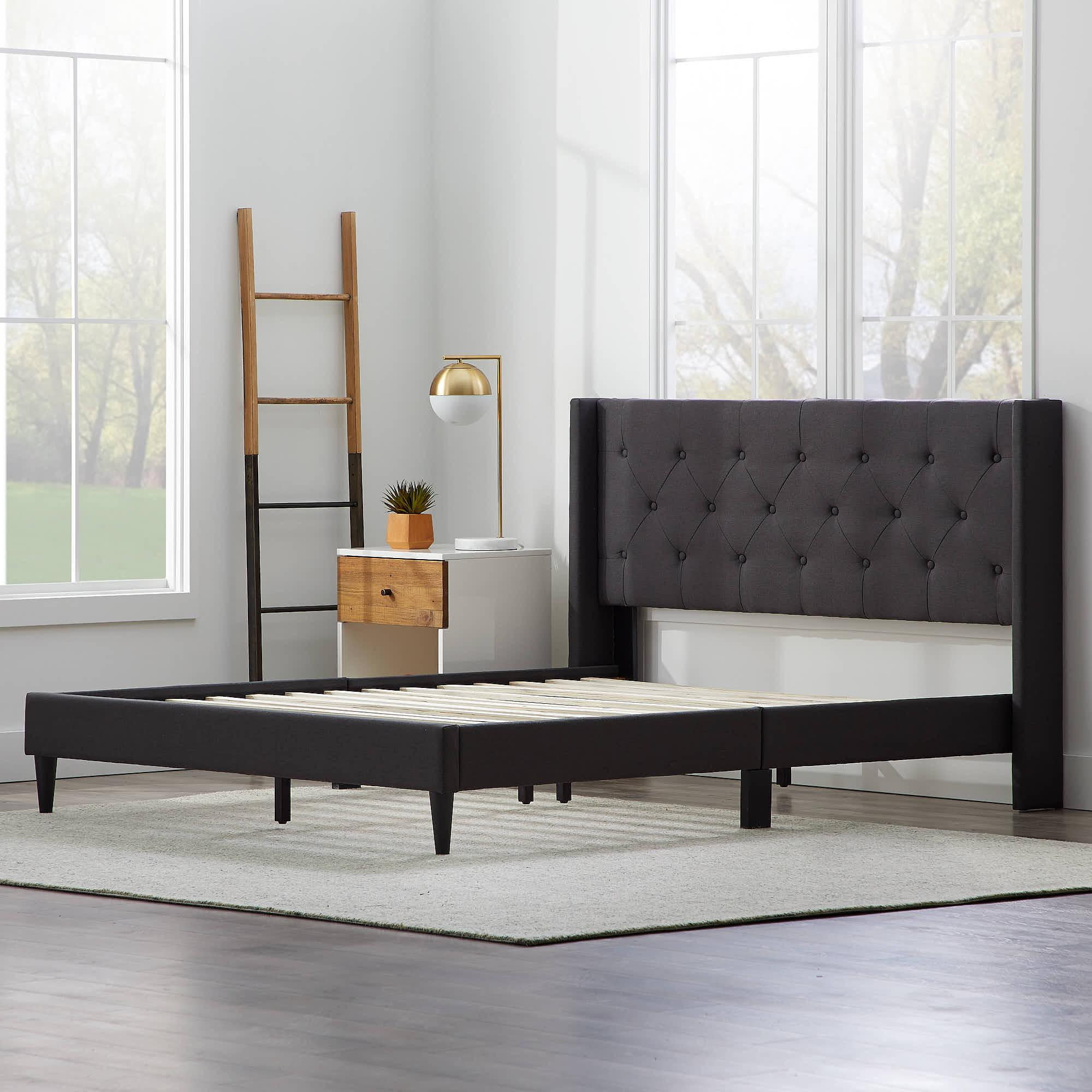 Rest Haven Linen Inspired Diamond Tufted Wingback Upholstered Bed King Charcoal Com Rest Haven Linen Inspired Diamond, King Size Wingback Upholstered Bed