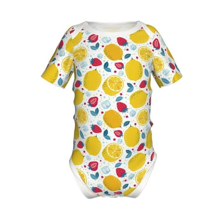 

Lukts Strawberry Lemon Print Baby Short Sleeve Romper Onesie for Newborn Baby Boys and Girls-9M