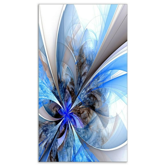 Designart Symmetrical Large Blue Fractal Flower Canvas Wall Art