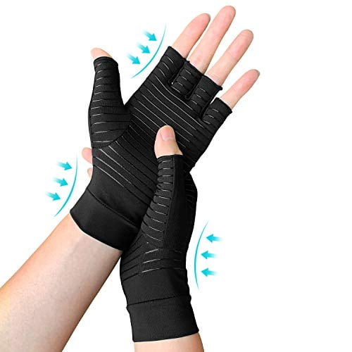 Copper Arthritis Gloves,Compression Fingerless Gloves for Arthritis & Hand Pain Relief & Daily Work,Everyday Support for Women & Men (Large)