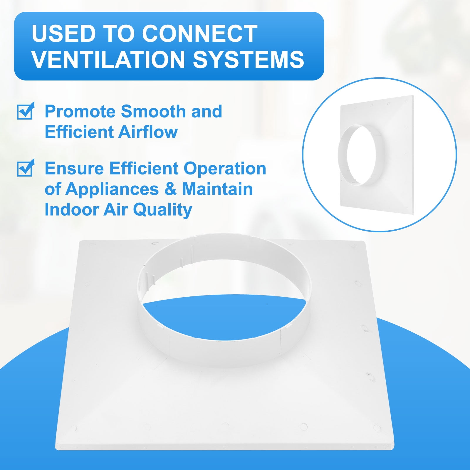 Uxcell 14" to 8" Duct Connector Flange, Plastic Square to Round Straight Dryer Vent Wall Plate for Air Heating Cooling Ventilation System HVAC Exhaust Fan, White