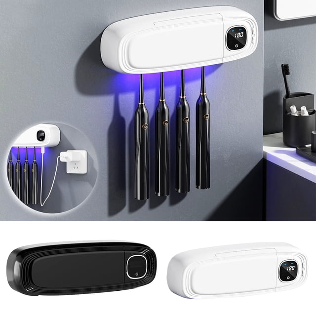 Fiudx Esterilizador de Cepillos de Dientes, Tecnología de Secado Inteligente, Diseño de Montaje En Pared, Protección Higiénica, Organizador de Baño Compacto, Función de Esterilización Uv, Fácil Insta