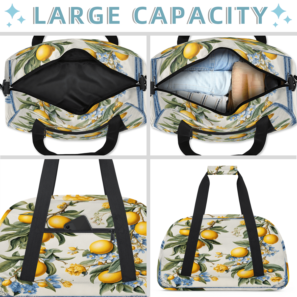 Herdesigns Vintage Sports Duffle Bag for Women & Men, Lemon Gym Bag Dance Bag Overnight Bag Carry On Weekender Travel Bag