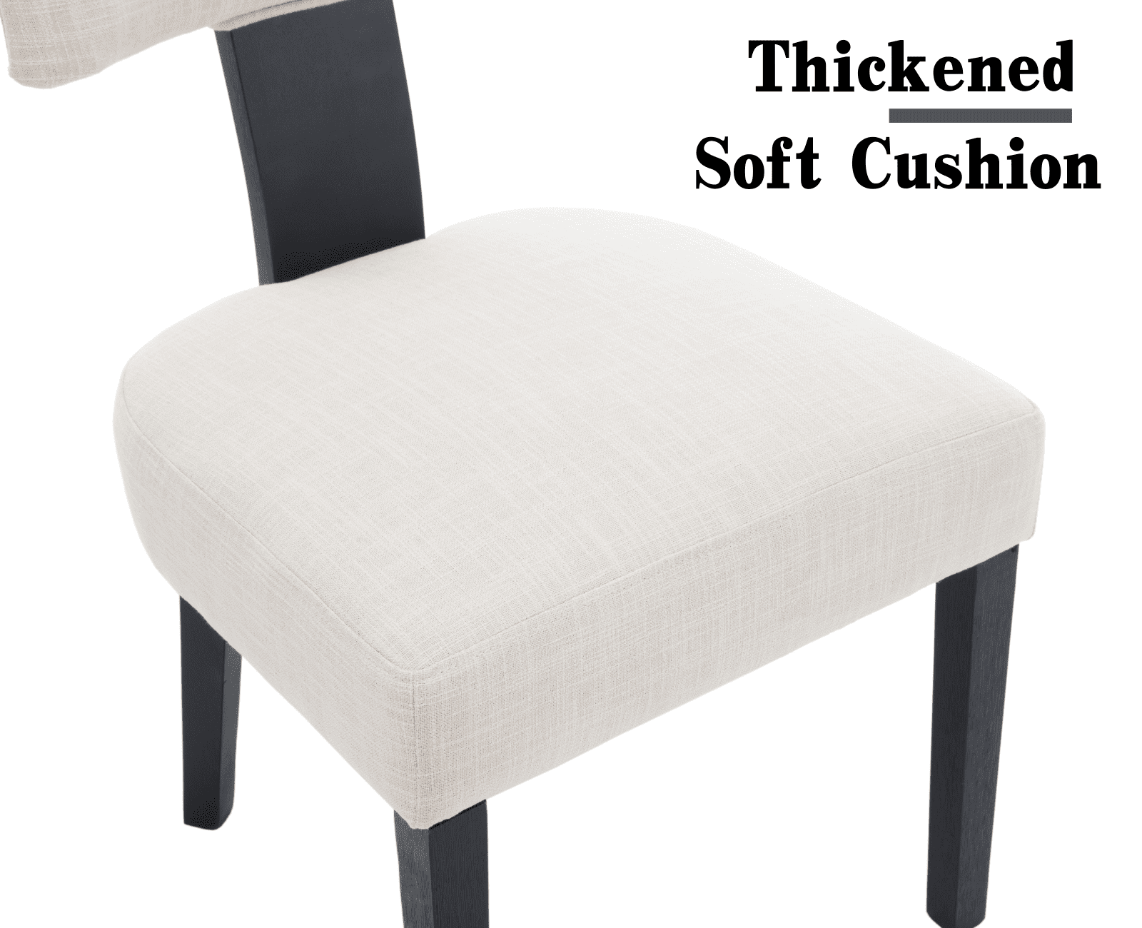 Guyou Dining Chairs Set of 2, Mid-Century Modern Linen Upholstered Kitchen Chairs with Curved Backrest, Wooden Side Chairs for Dining Kitchen Living Room Bedroom, Beige